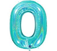 Ballon Aluminium Chiffre 0 Bleu Tiffany Holographique 40 102 Cm Grabo Balloons® - Bleu Tiffany Bleu G