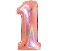 ballon aluminium chiffre 1 102cm or rose holographique - grabo 831ghrg-p Rose G