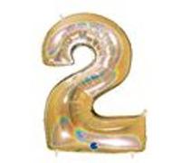 Ballon Aluminium Chiffre 2 Or G5 Holographique 40" 102 Cm Grabo Balloons® - Or Jaune G