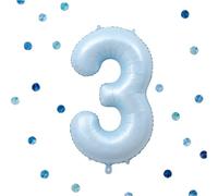 Ballon Aluminium Chiffre 3 Géant 100 cm - Bleu Bébé, Grand Ballon XXL 40 Pouces pour Décoration Anniversaire Enfant, Baby Shower, Baptême, Fête de Mariage - Gonflable à l’Air ou à l’Hélium