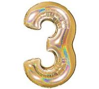 Ballon Aluminium Chiffre 3 Or G5 Holographique 40 102 Cm Grabo Balloons® - Or G