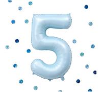 Ballon Aluminium Chiffre 5 Géant 100 cm - Bleu Bébé, Grand Ballon XXL 40 Pouces pour Décoration Anniversaire Enfant, Baby Shower, Baptême, Fête de Mariage - Gonflable à l’Air ou à l’Hélium