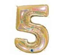 Ballon Aluminium Chiffre 5 Or G5 Holographique 40" 102 Cm Grabo Balloons® - Or Jaune G