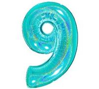 Ballon Aluminium Chiffre 9 Bleu Tiffany Holographique 40 102 Cm Grabo Balloons® - Bleu Tiffany Bleu G