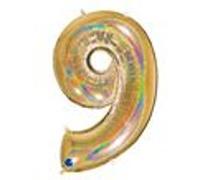 Ballon Aluminium Chiffre 9 Or G5 Holographique 40" 102 Cm Grabo Balloons® - Or Jaune G