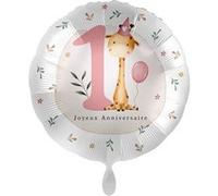 ballon aluminium rond 1 an fille girafe 43cm - générique 50138-fre