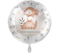 ballon aluminium rond 2 an fille lapin 43cm - générique 50139-fre