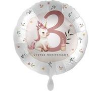 ballon aluminium rond 3 an fille licorne 43cm - générique 50140-fre