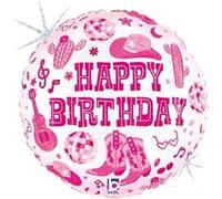 ballon aluminium rond anniversaire cowgirl 46cm - générique 26542gh-p