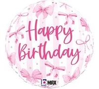 ballon aluminium rond anniversaire n?'ud 46cm rose - générique 26539p-p