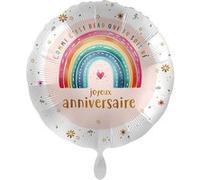 ballon aluminium rond anniversaire rainbow 43cm - générique 50150-fre