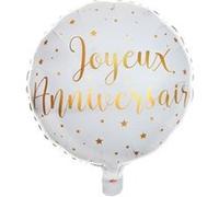 ballon aluminium rond joyeux anniversaire blanc ø45cm or - chalayer 6238 0-1 Jaune G
