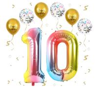 Ballon Anniversaire 10 Ans Dégradé Rainbow, VUCDXOP 101 CM Ballon Chiffre 10, Happy Birthday Decoration Ballons 10 Anniversaire Ballon, Décoration Ballon Numéro pour 10 - Vole à l'Hélium