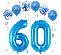 Ballon Anniversaire 60 Ans Bleu, 101 Cm Chiffre 60, Happy Birthday Decoration 60 Anniversaire, Décoration Numéro - Vole À L'[BB1054]