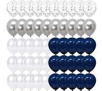 Ballon Anniversaire Bleu Marine Argent Blanc SKYIOL Hélium Ballons 50 Pièces 30cm Confettis Métalliques Ballons en Latex pour Garçons Baptéme Baby Shower Naissance Mariage Décorations Fête