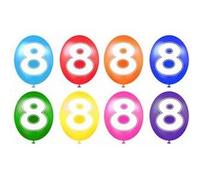 Ballon anniversaire chiffre 8 en latex multicolore (x8) REF/BALBC8 multicolore G