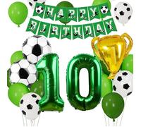 Ballon Anniversaire Football 10 Ans, Football Anniversaire Décoration Enfants, Décorations de Fête, Ballon Vert 10 Ans pour Sports