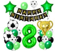 Ballon Anniversaire Football 8 Ans, Décorations de Fête de Football, Ballons Aluminium Football, Ballon Latex Vert Noir, pour Garçon Enfant Anniversaire Sports Thème Decoration