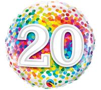 Ballon anniversaire - QUALATEX - 20 ans - Rainbow Confettis - 45 cm - Aluminium