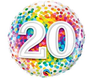 Ballon anniversaire - QUALATEX - 20 ans - Rainbow Confettis - 45 cm - Aluminium