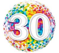 Ballon anniversaire - QUALATEX - 30 ans Rainbow Confetti - 45 cm - Aluminium - Multicolore confettis