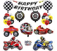 Ballon Anniversaire Voiture Decoration Aluminium pour Voiture de Course Theme Anniversaire Garcon Bannière Gâteau Décoration