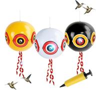 Ballon Anti-Oiseaux XXL (Lot de 3), Effaroucheur d’Oiseaux à Suspendre avec Yeux Réfléchissants et Bandes Bruissantes, Répulsif pour Pigeons, Corbeaux, Étourneaux et Choucas, Jardin et Balcon