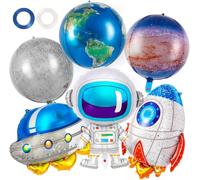 Ballon Astronaute 6 Pièces Kit Anniversaire Espace Fusée Vaisseau Spatial Planète Ballon en Aluminium Espace Thème Ballons pour Decoration Anniversaire Garcon