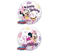 Ballon bulle - QUALATEX - Minnie 1st - 55 cm - Transparent/Rose - Compatible hélium