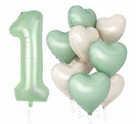Ballon chiffre "1" avec cœur, 101 cm, vert olive, en aluminium, composé de 9 éléments