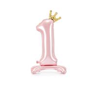 Ballon Chiffre 1 Mylar Debout 84 cm Rose Clair - Ballon Aluminium Métallisé avec Couronne Dorée - Décoration Anniversaire, Fête, Événement - Gonflage à l’Air