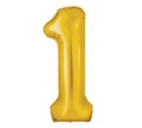 Ballon Chiffre 1 Or 86 cm - Aluminium Métallisé Réutilisable pour Anniversaire - Fête - Décoration Gonflable Air ou Hélium - Prima