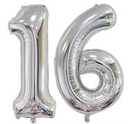 Ballon Chiffre 16 Argenté, Foil Numero 16 Ballon 101cm - Gonflable Ballons Numéro 16 Ansniversaire Fête Decoration - Supporte helium Argenté