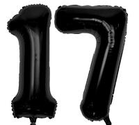 Ballon Chiffre 17 Noir, Foil Numero 17 Ballon 101cm - Gonflable Ballons Numéro 17 Ansniversaire Fête Decoration - Supporte helium