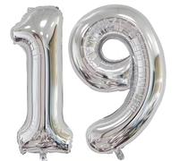 Ballon Chiffre 19 Argenté, Foil Numero 19 Ballon 101cm - Gonflable Ballons Numéro 19 Ansniversaire Fête Decoration - Supporte helium Argenté