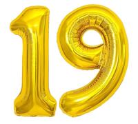 Ballon Chiffre 19 Or, Foil Ballon 19 Numero 101cm - Gonflable Ballons Numéro 19 Ansniversaire Fête Decoration - Supporte helium