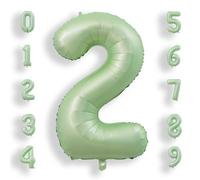Ballon Chiffre 2 Vert Sauge: 40 Pouces 101 cm Géant Vert Numero 2 an à Hélium Ballon de Baudruche Anniversaire Mylar Décoration