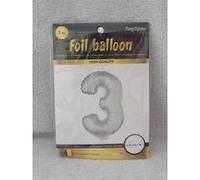 Ballon chiffre 3" en aluminium avec bâton 41cm argent" argent G