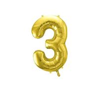 Ballon Chiffre 3 en Aluminium Mylar 60 cm Or - Ballon Métallisé Réutilisable à Gonfler à l’Air ou à l’Hélium - Décoration pour Anniversaire Fête & Événement