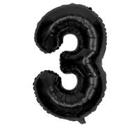Ballon Chiffre 3 Noir, Foil Numero 3 Ballon 101cm - Gonflable Ballons Numéro 3 Ansniversaire Fête Decoration - Supporte helium