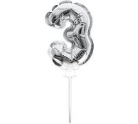 ballon chiffre 3 tige papier gâteau 15cm argent - sud trading cd4170+03 Gris G