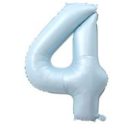 Ballon Chiffre 4 Bleu bébé, Foil Ballon 4 Numero 101cm - Gonflable Ballons Numéro 4 Ansniversaire Fête Decoration - Supporte helium