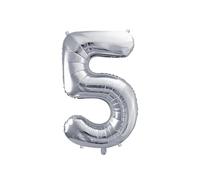 Ballon Chiffre 5 Argent Aluminium Mylar 60 cm - Ballon Métallisé à Gonfler à l’Air ou à l’Hélium - Décoration Anniversaire Fête et Événement Silver