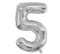 Ballon Chiffre 5 Argenté, Foil Numero 5 Ballon 101cm - Gonflable Ballons Numéro 5 Ansniversaire Fête Decoration - Supporte helium