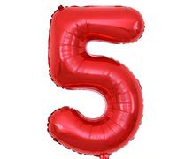 Ballon Chiffre 5 Rouge, Foil Numero 5 Ballon 101cm - Gonflable Ballons Numéro 5 Ansniversaire Fête Decoration - Supporte helium