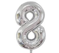 Ballon Chiffre 8 Argenté, Foil Numero 8 Ballon 101cm - Gonflable Ballons Numéro 8 Ansniversaire Fête Decoration - Supporte helium