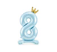 Ballon Chiffre 8 Mylar Debout 84 cm Bleu - Ballon Aluminium Métallisé avec Couronne Dorée - Décoration Anniversaire, Fête, Événement - Gonflage à l’Air