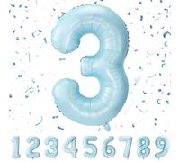Ballon Chiffre Anniversaire 3,Ballon Numéro 3 Pastel Bleu,40" - 101cm Géante Hélium Ballons Gonflables XXL,Ballon numéro Décoration d'anniversaire S'envole avec de l'hélium
