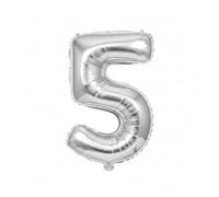 Ballon chiffre en aluminium métallisé, doré et argenté, 100 cm, avec baguette de 10 cm, pour fêtes et anniversaires (argent 5)