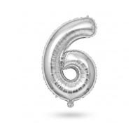 Ballon chiffre en aluminium métallisé, doré et argenté, 100 cm, avec baguette de 10 cm, pour fêtes et anniversaires (argent 6)